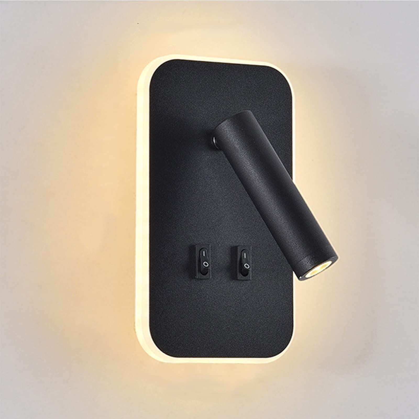 Applique LED, applique de lecture de chevet, liseuses murales LED 12W, spot orientable （3W + 9W 3000K lumière chaude） (rectangle noir 2PCS)