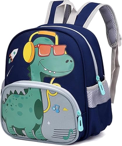 Qooloo Kinderrugzak voor jongens, kleine dinosaurusrugzak kinderen, mini-dinosaurusrugzak, waterdichte kleuterschool, schoolrugzak voor 2-6 jaar, blauw, Eén maat