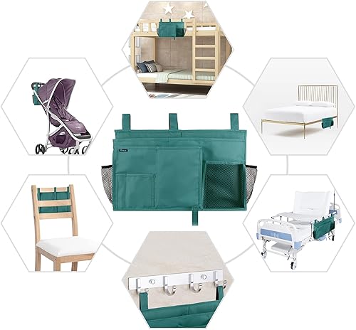 Miniatura 6 de Surblue Organizador de cama colgante para mesita de noche, bolsa de almacenamiento con bolsillo para literas y camas de hospital, habitaciones