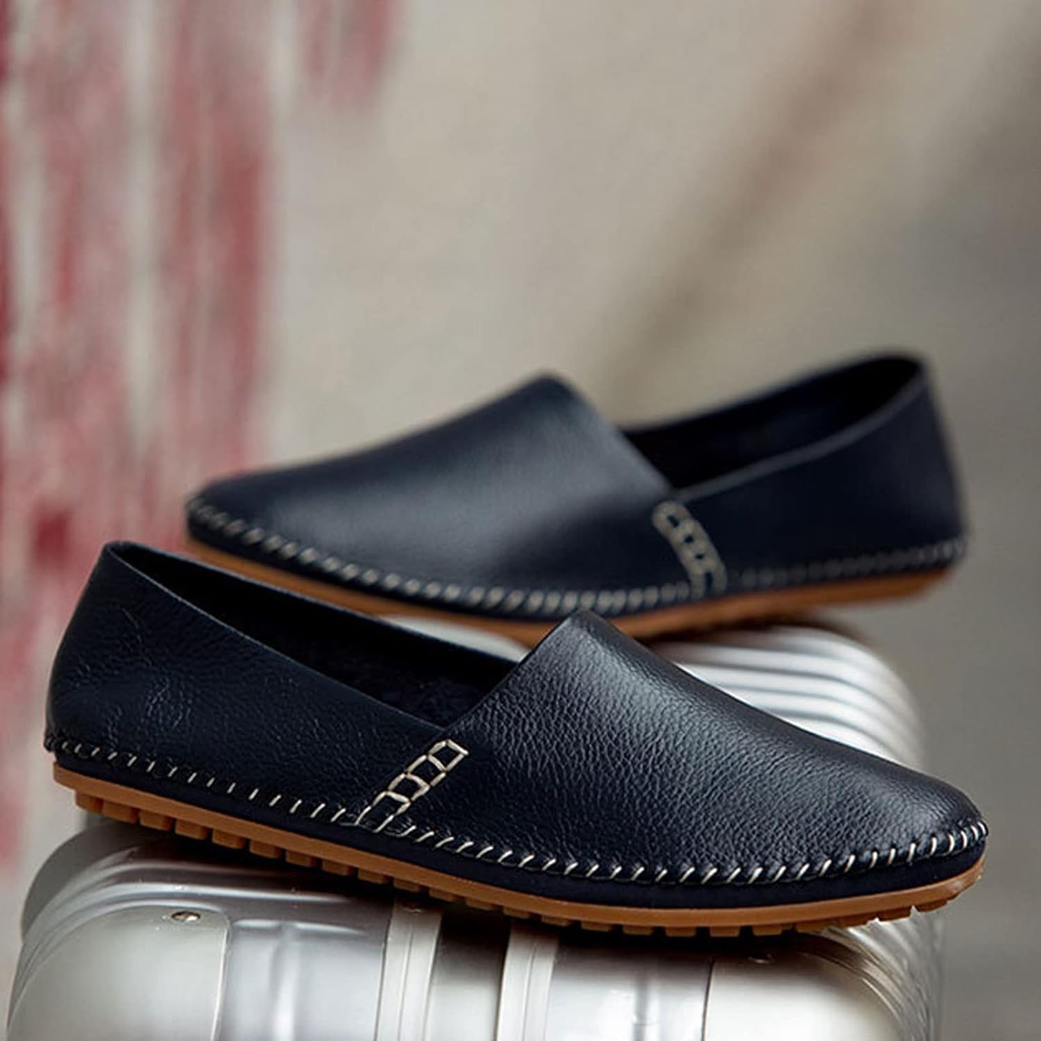 紳士靴 ファッションメンドライビングシューズレザースリップオンホムローファーカジュアル ソフト快適 (Color : Blue, S