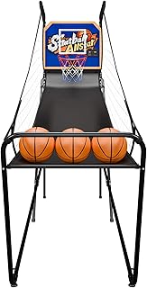 JupiterForce Foldable Electronic Arcade Basketball Game, Indoor Single Shot Basketball Hoop Arcade Game with Electronic Scorer, Buzzer, 3 Basketballs and Pump for Adults