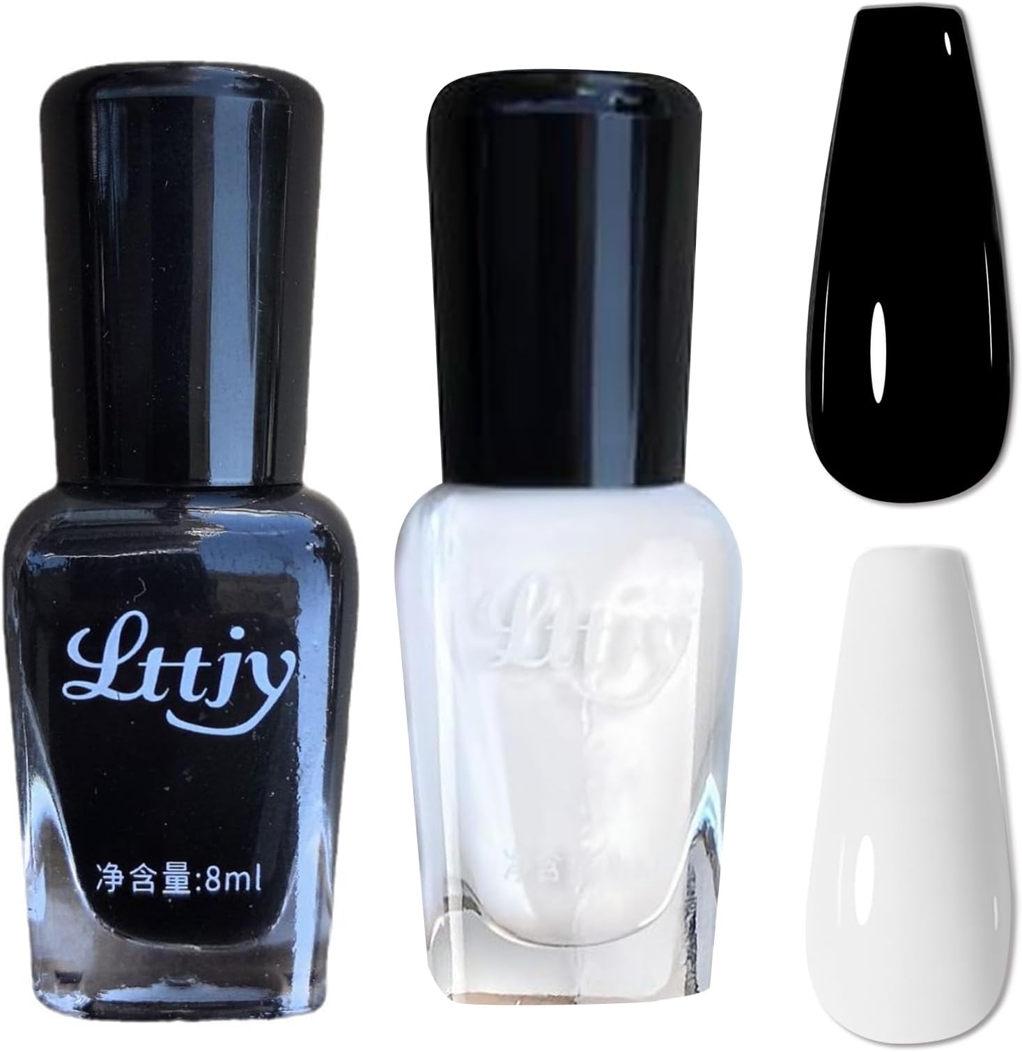 Black White Nail Polish Set - Classic White Nail Varnish & Black nail Polish - 60 Seconds Quick Dry Nail Varnish - Breathable nail Polish - No Chip Long Lasting for Women French Manicure
