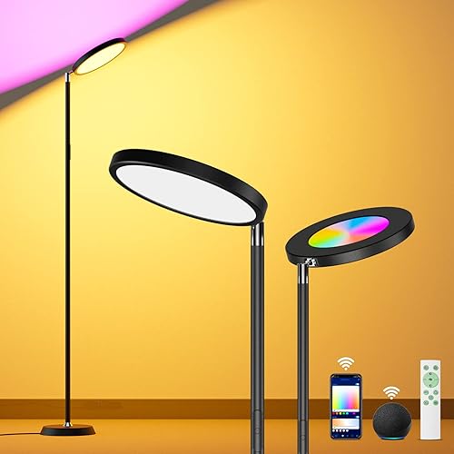 Saihunt Lámpara de pie inteligente, 2400LM Smart RGBWW LED lámpara de pie funciona con Alexa y Google Assistant, lámpara de pie brillante con