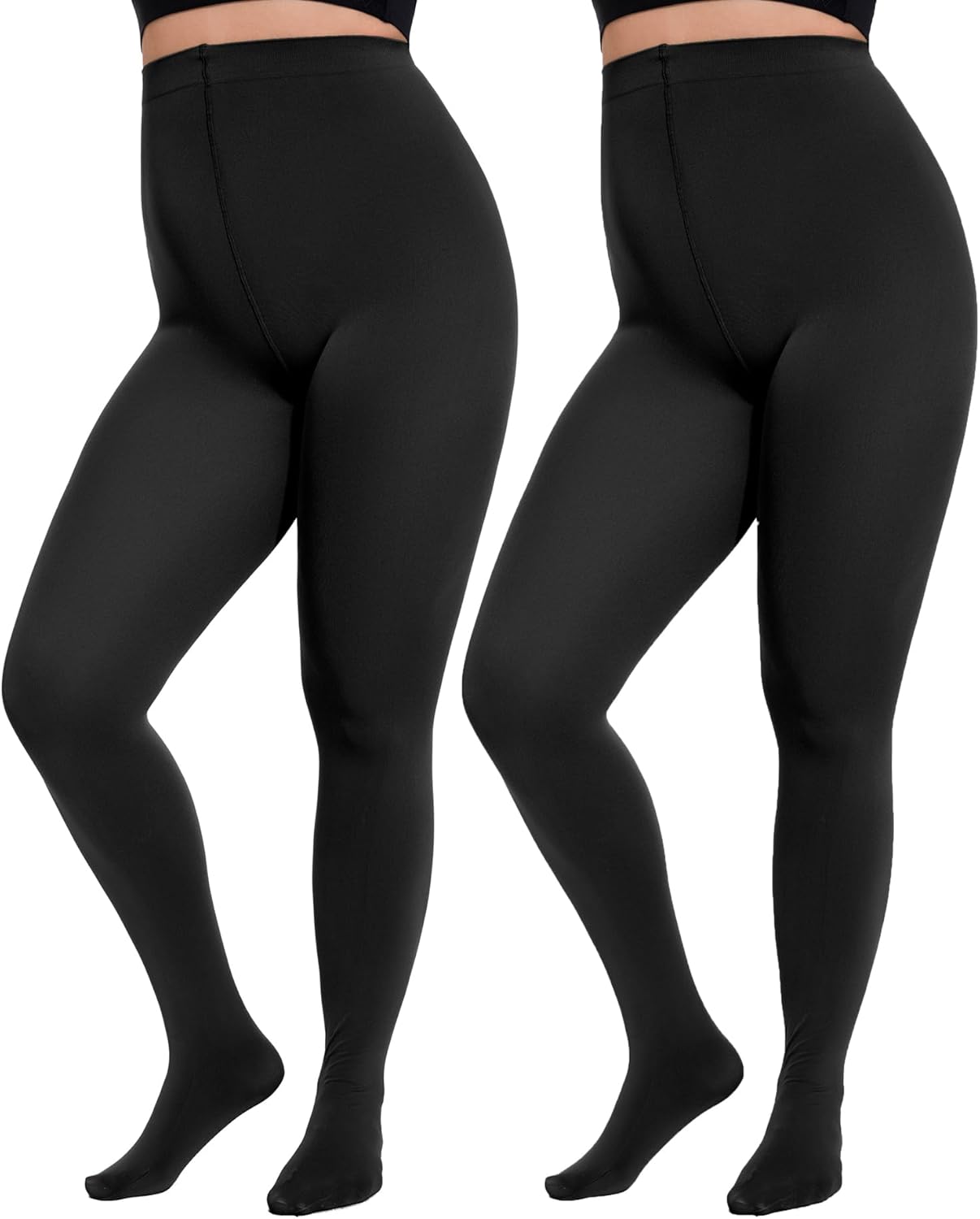 Citystl 2 Pairs Plus Size Tights for Women, 80D Opaque Black Tights, Solid Color Soft Microfiber