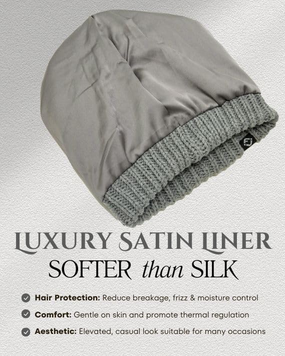 Funky Junque Satin Lined Beanie – Women’s Slouchy Cable Knit Winter Hat, Silky Interior Skull Cap, Oversized Warm Beanies - Image 7