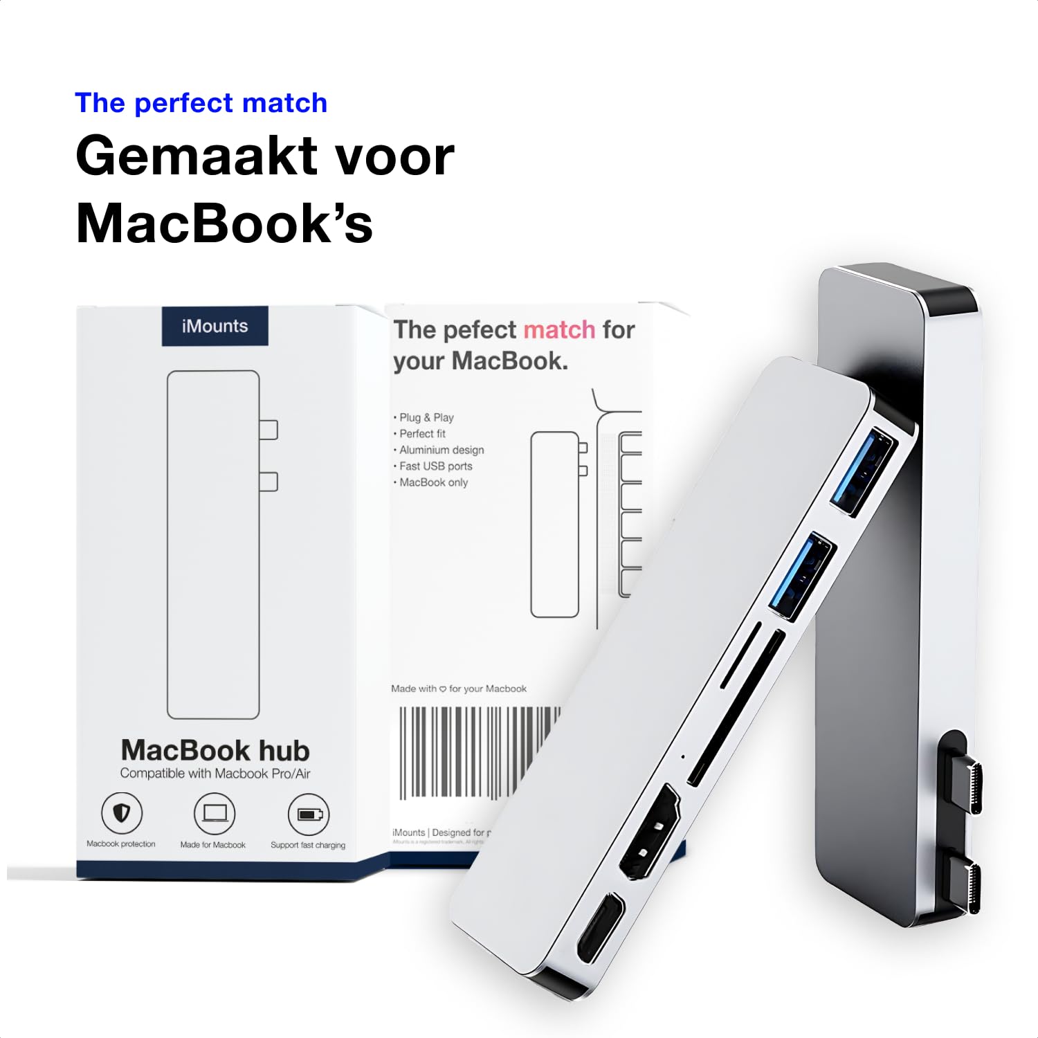 MacBook USB-c hub - M2/M3, HDMI (Midnight Blue) iMounts USB-c hub Suitable for MacBook Air/Pro - HDMI - Thunderbolt 3 - SD Reader - USB-C (Argent)