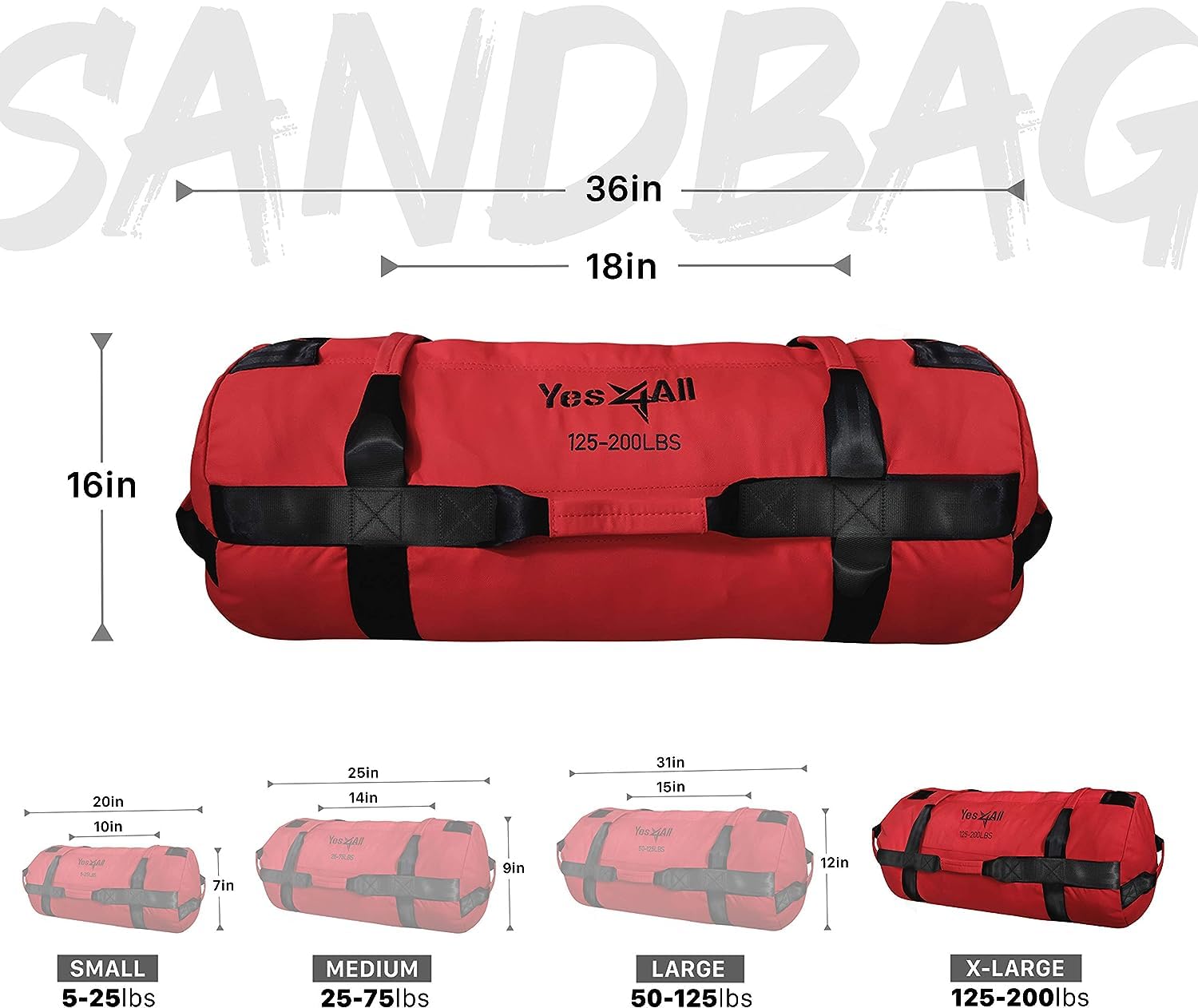 Yes4All 20kg/30kg/50kg/80kg Weight Bag - Sandbags Gym - Core Training Power Bag for Crossfit/Running/Workout/PowerLiffting - Sold UNFILLED