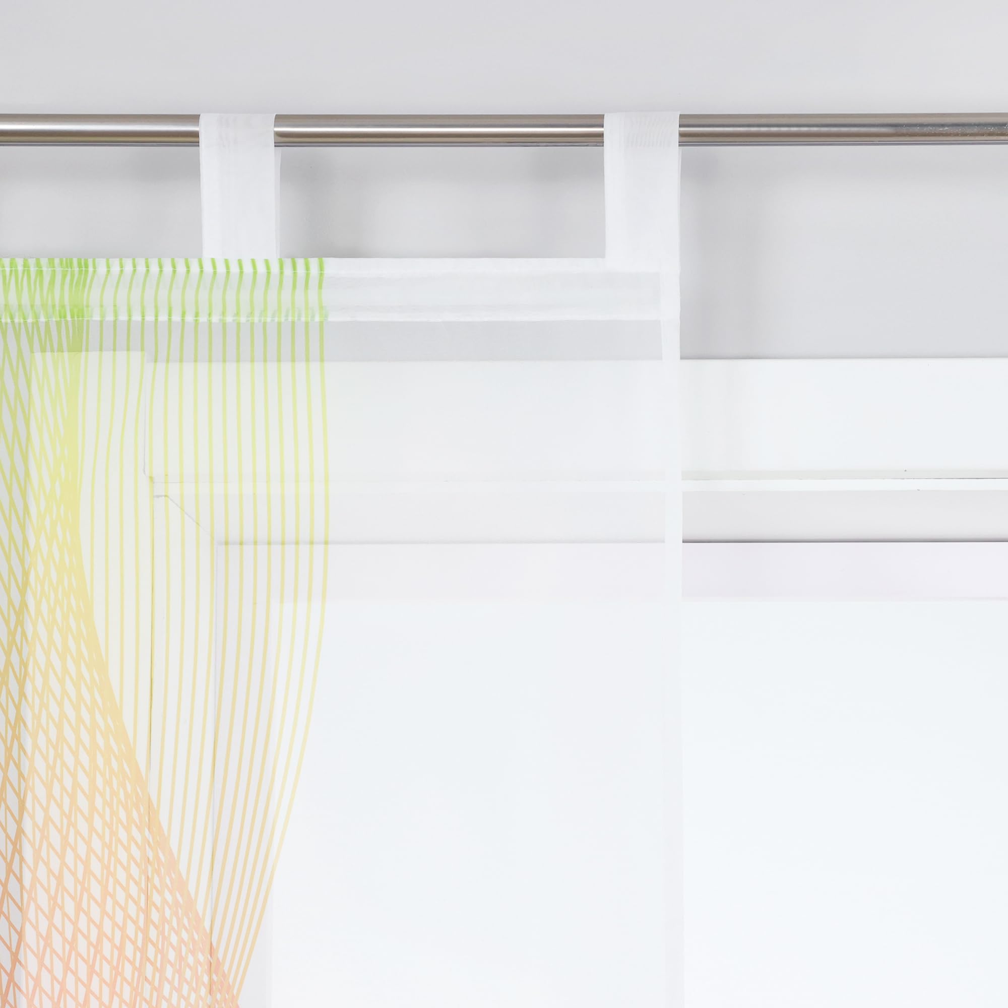 ESLIR Schiebegardinen Set 2er Flächenvorhang Kurz Schlaufenschals Gardinen mit Schlaufen Schiebevorhänge Transparent Vorhang mit bunten Streifen-Design Modern Weiß BxH 57x245 cm 2 Stück