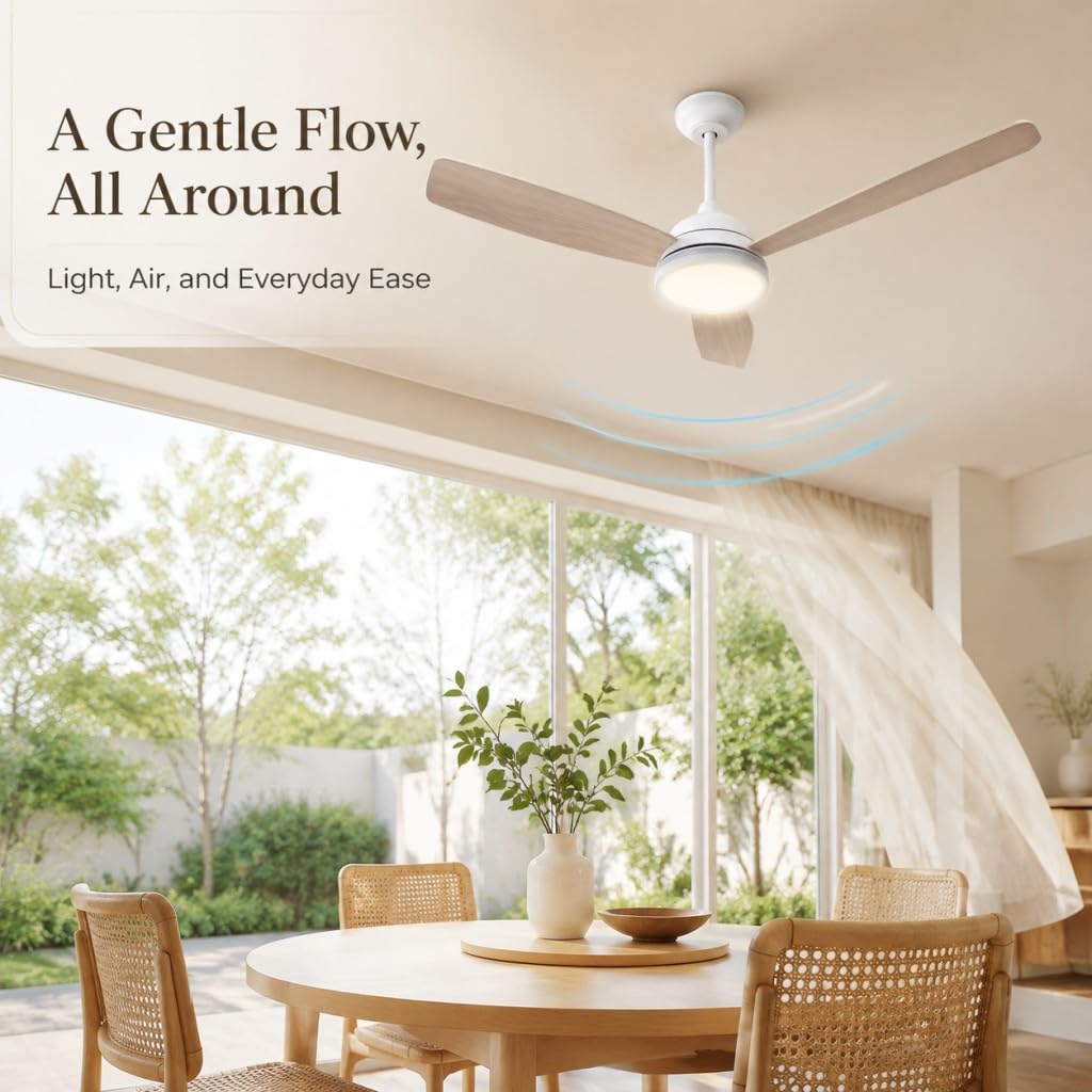 Aigostar Ventilatore da Soffitto con Luce e Telecomando Silenzioso 52‘’, Dimmerabile, 2700K-6500K, 25W Motor DC Reversibile, 6 Velocità, Adatto per soggiorno, camera da letto e sala da pranzo