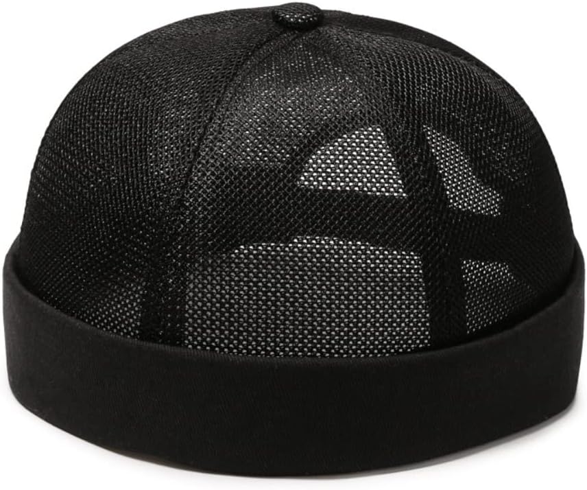 gofidinSummer Men Women Brimless Beanie Caps Adjustable Vintage Style Hat Cap Hip-hop Hat Casual Fashion Outdoor Breathable Mesh Hat Black