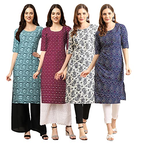 Image of Pinkmint Women's Crepe Digital Print Straight Kurta [Pack of 4]