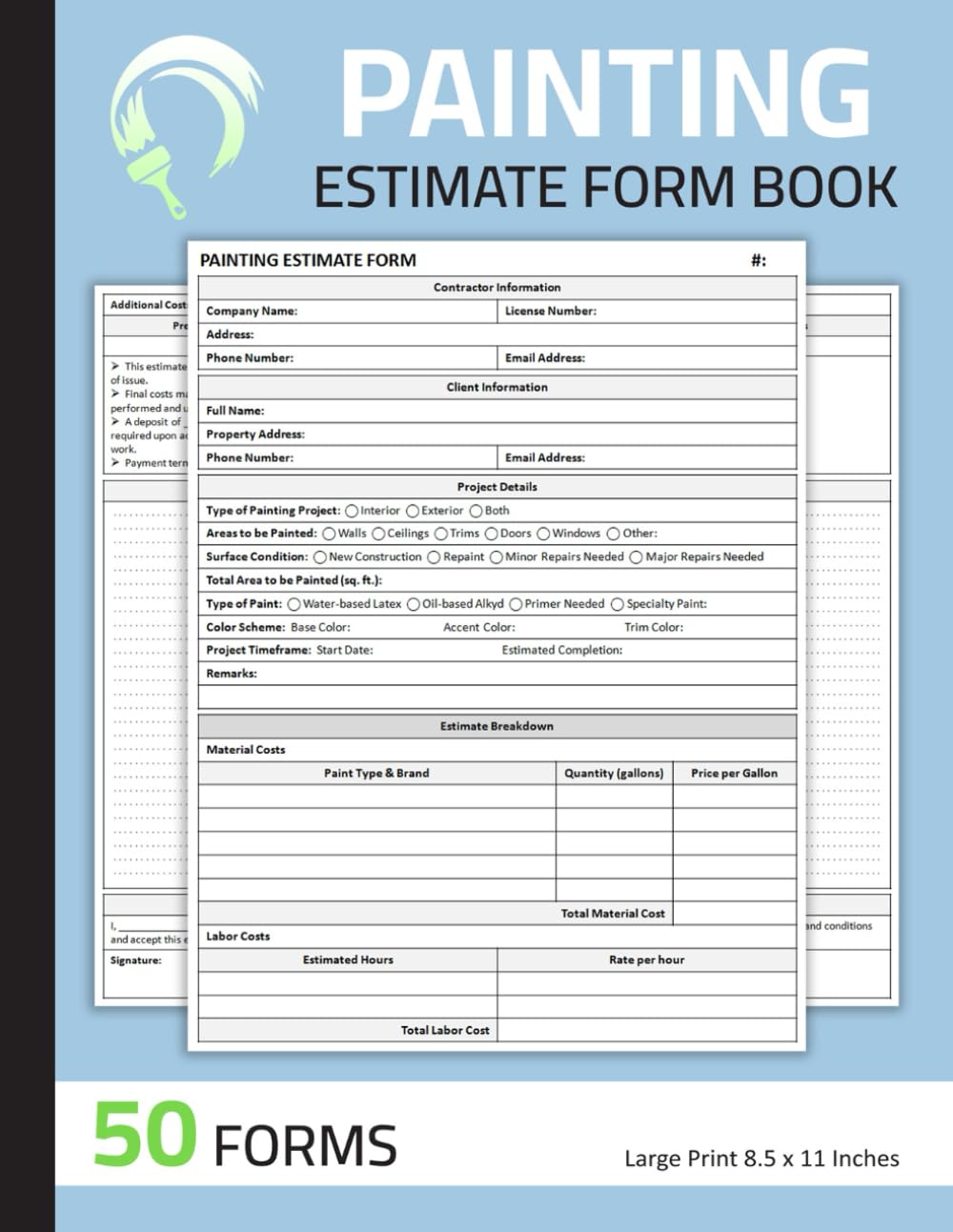 Painting Estimate Form Book Painter Estimating Sheets Painting