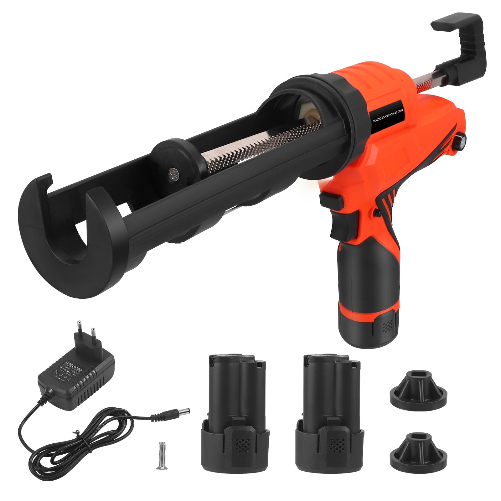 Prensa de cartuchos de batería de 12 V con 2 baterías de 2,0 Ah y cargador, jeringa eléctrica de silicona de 5000 N para cartuchos de 300 ml, velocidad continua, pistola antigoteo con luz LED