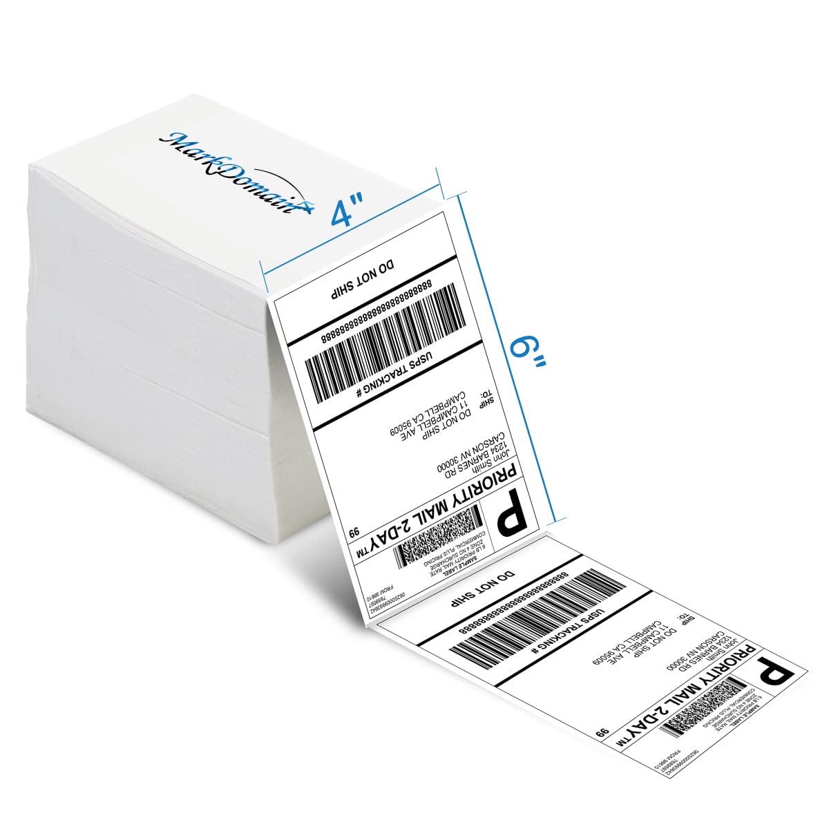 MarkDomain 4"x6" Thermal Shipping Label - 500 Fan-Fold Permanent Adhesive, Commercial Grade Postage Labels, Compatible with Rollo, MUNBYN, iDRPT, Polono, Zebra Thermal Label Printers