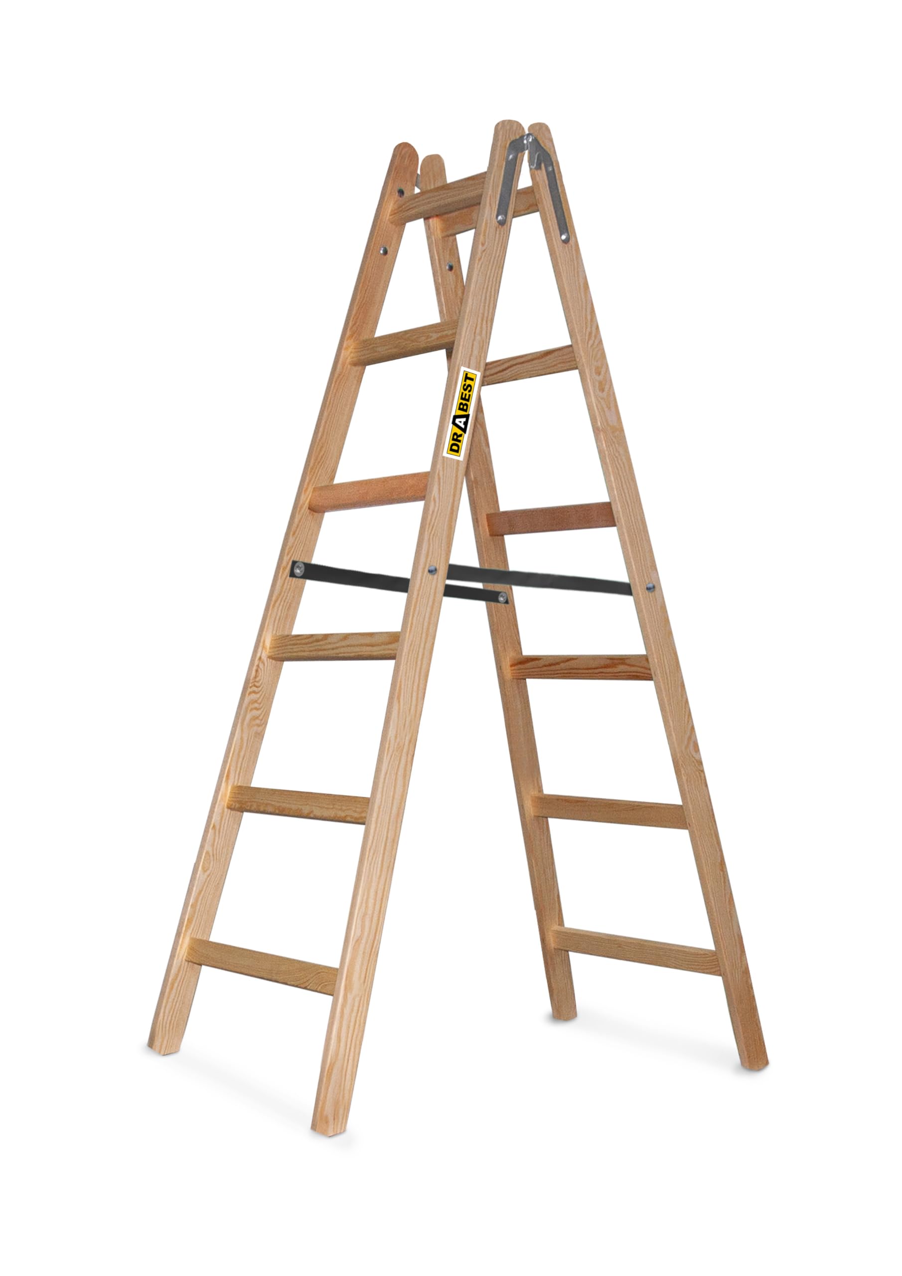 DRABEST Pro Wooden Step Ladder 6 Step – Lightweight Foldable Ladder for Home – Impregnated Pine, Zinc Reinforcements – Capacity 150 Kg – 57x182x13cm
