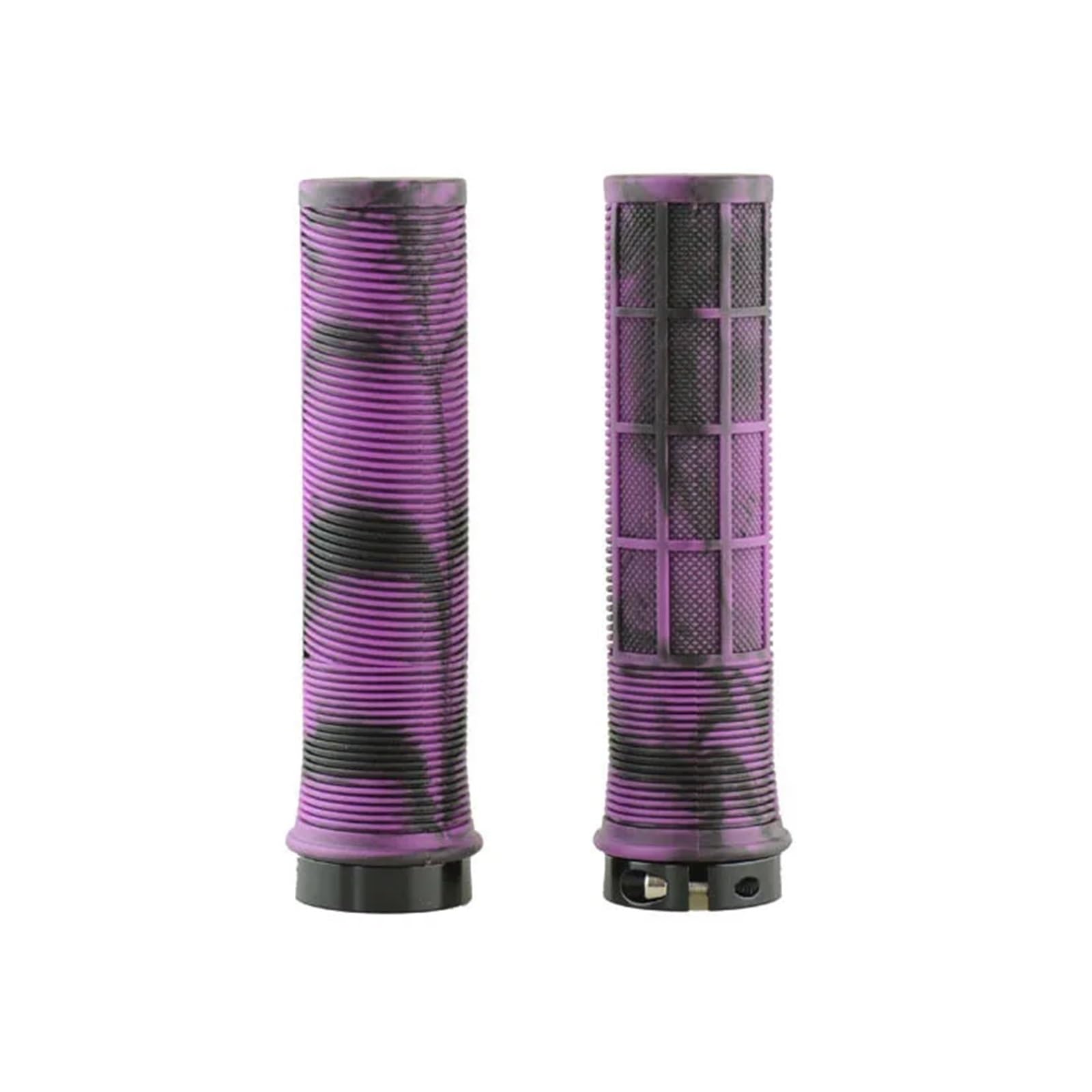 bike handle grips TPR Bicycle Grips Integrated Bicycle Handlebar Grips Aluminum Alloy Lock On Bicycle Handles Non-slip MTB Bike Part ergonomic bike grips(Black-Purple)