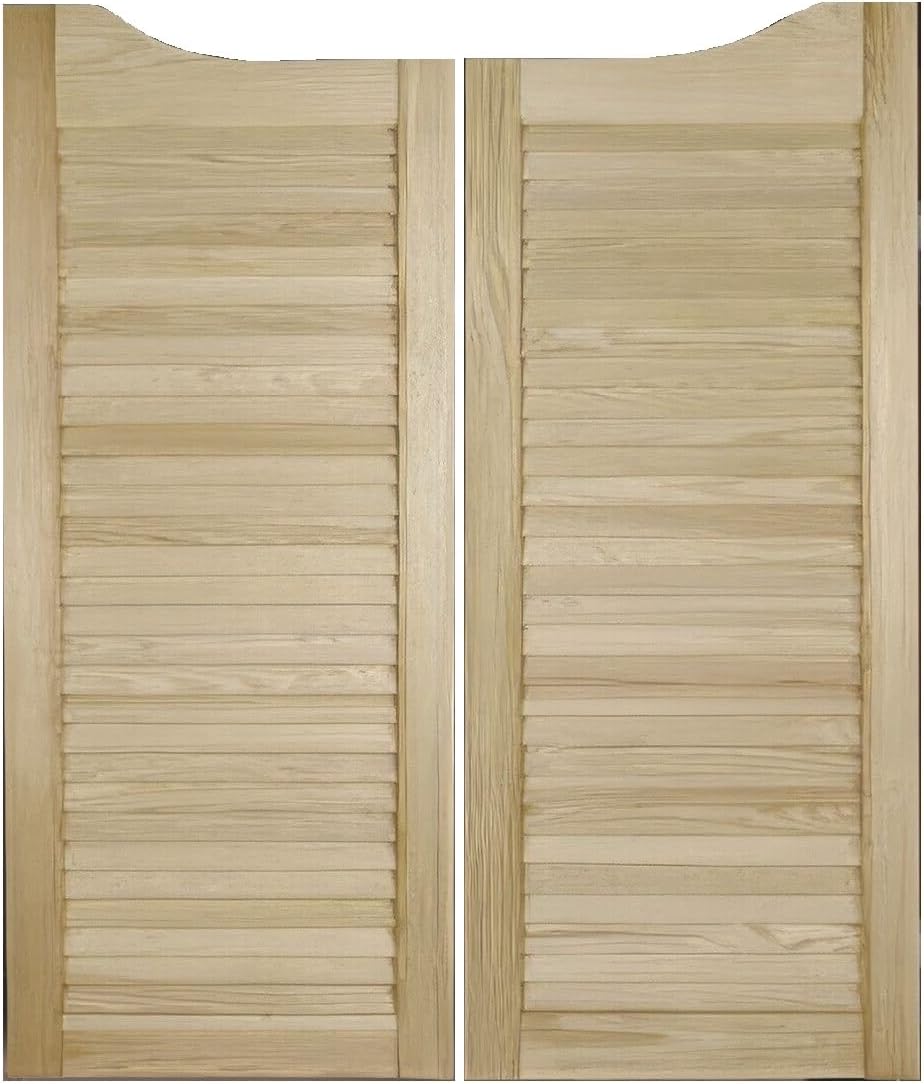 Set of 2 Swinging Doors - Divider Western Saloon Doors - Interior Solid Wood Louvre Slatted Doors - White/Natural - Size H: 1000mm / W: 800mm (2X 400mm)