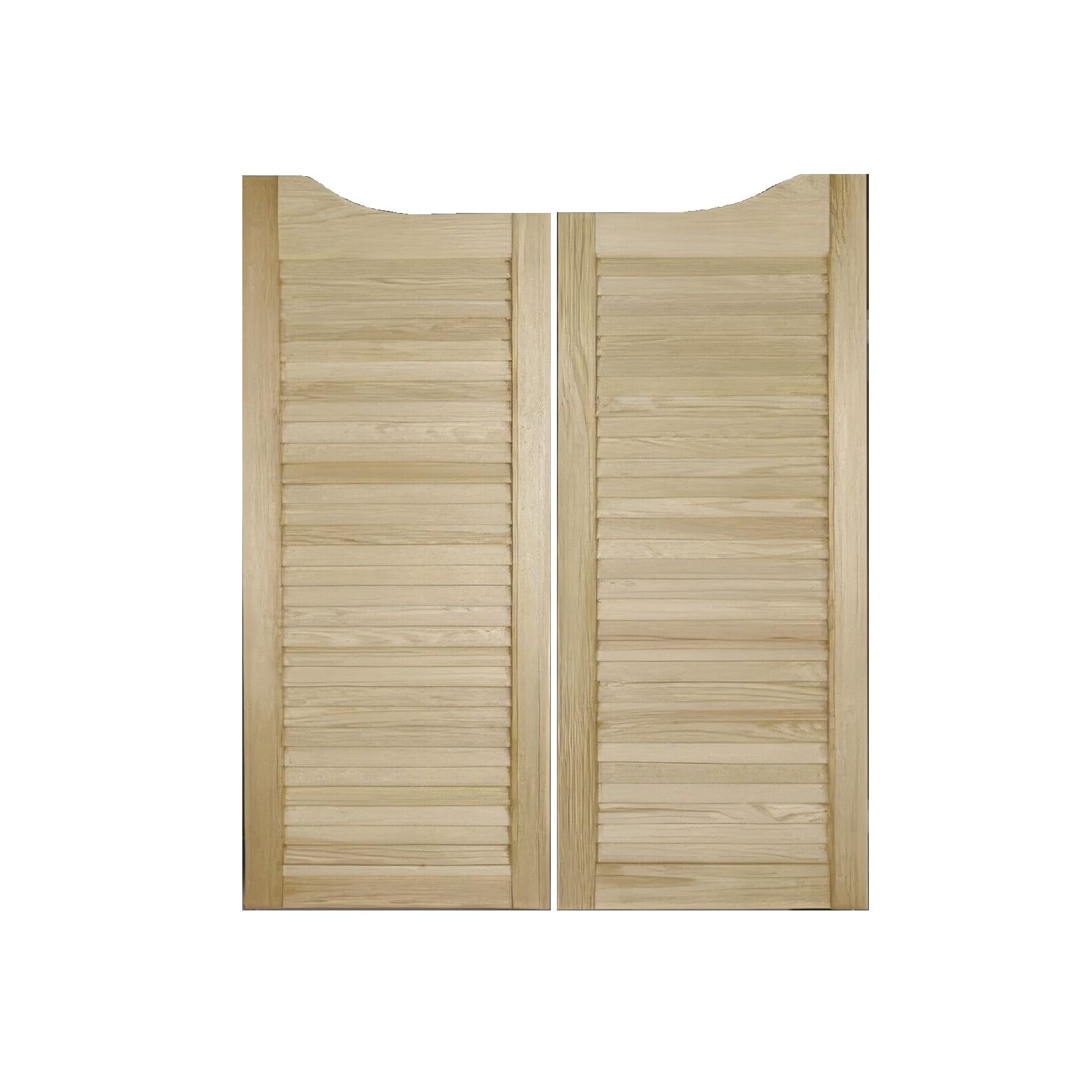 Set of 2 Swinging Doors - Divider Western Saloon Doors - Interior Solid Wood Louvre Slatted Doors - White/Natural - Size H: 1000mm / W: 800mm (2X 400mm)