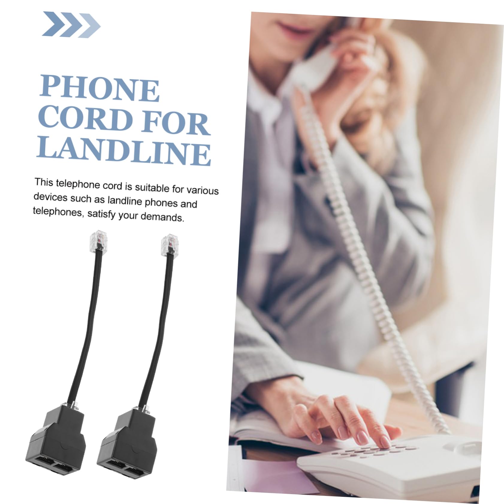 HOMOCONO Detachable Line Adapter 2pcs Rj11 Telephone Splitter 4-core Rj14 Cable 6p4c Phone Line Parts American Phone Jack