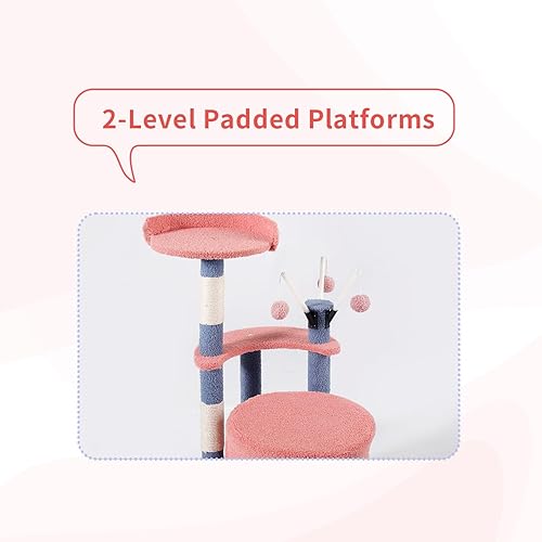 Miniatura 4 de Torre de árbol para gatos de interior de 32 pulgadas con poste rascador con sisal cubierto, plataforma de 2 niveles, condominio acogedor, bolas de