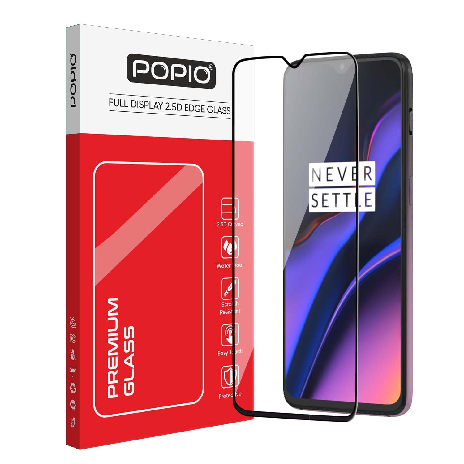 POPIO Military-Grade Gorilla Tempered Glass For Oneplus 6T / Oneplus 7 (Black) 9H Hardness, Edge-to-Edge Full Coverage, Anti-Scratch, Bubble-Free, Ultra Clear HD Glass, Oleophobic Coating, Face ID Compatible