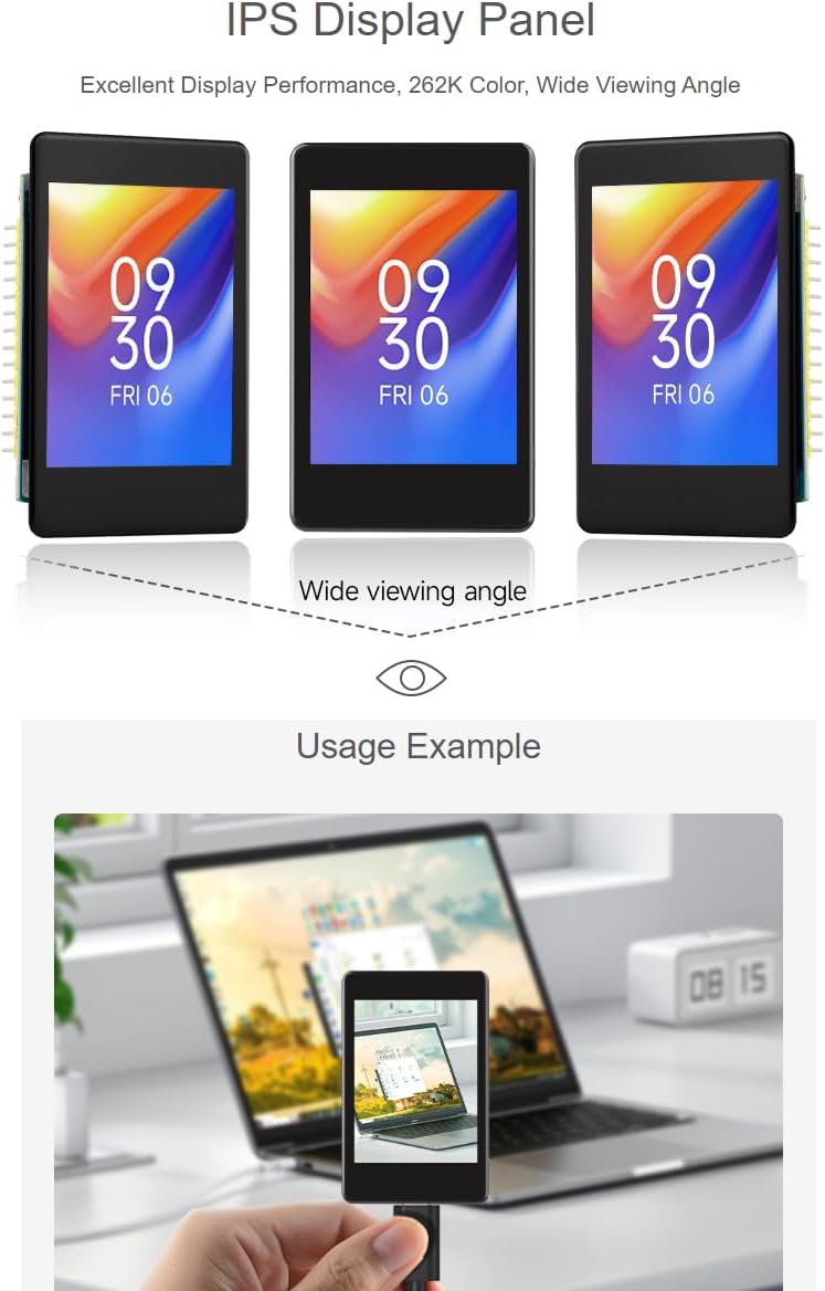 waveshare ESP32-S3 2inch Capacitive Touch Display Development Board 240×320 Pixels IPS Screen Embedded with ST7789T3 Driver and CST816D Chip,Come with OV5640 Camera,Supports WiFi & Bluetooth