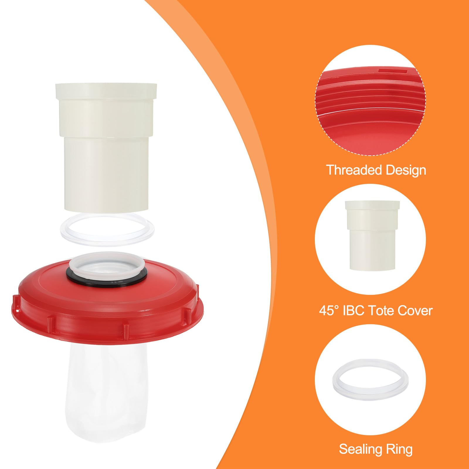 QUARKZMAN 245mm Tapa de Filtro de IBC, Adaptador de Manguera Recta de Tote de Plástico IBC de 1000L para Contenedor de Tanque de Agua de Lluvia para Tanques de Agua de 275gal, Rojo/Blanco