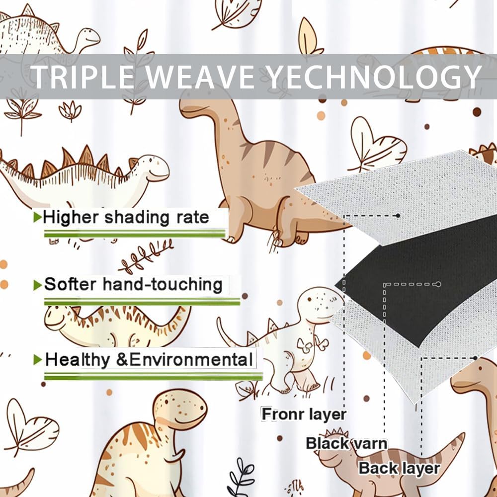 Modern Cartoon Wildlife Dinosaur Blackout Curtains Rustic Anime Forest Palm Tree Wild Animal Dinosaur Soft Blackout Curtains for Bedroom Living Room 2 Panels 63" L x 27.5" W