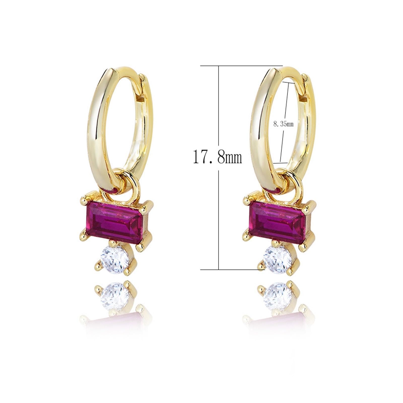 Damskie kolczyki kreolskie białe złoto 750 585 375 z prawdziwego złota, eleganckie kolczyki z prostokątnym korundem i okrągłym Moissanite, na wesele, bez niklu, prawdziwa biżuteria, białe