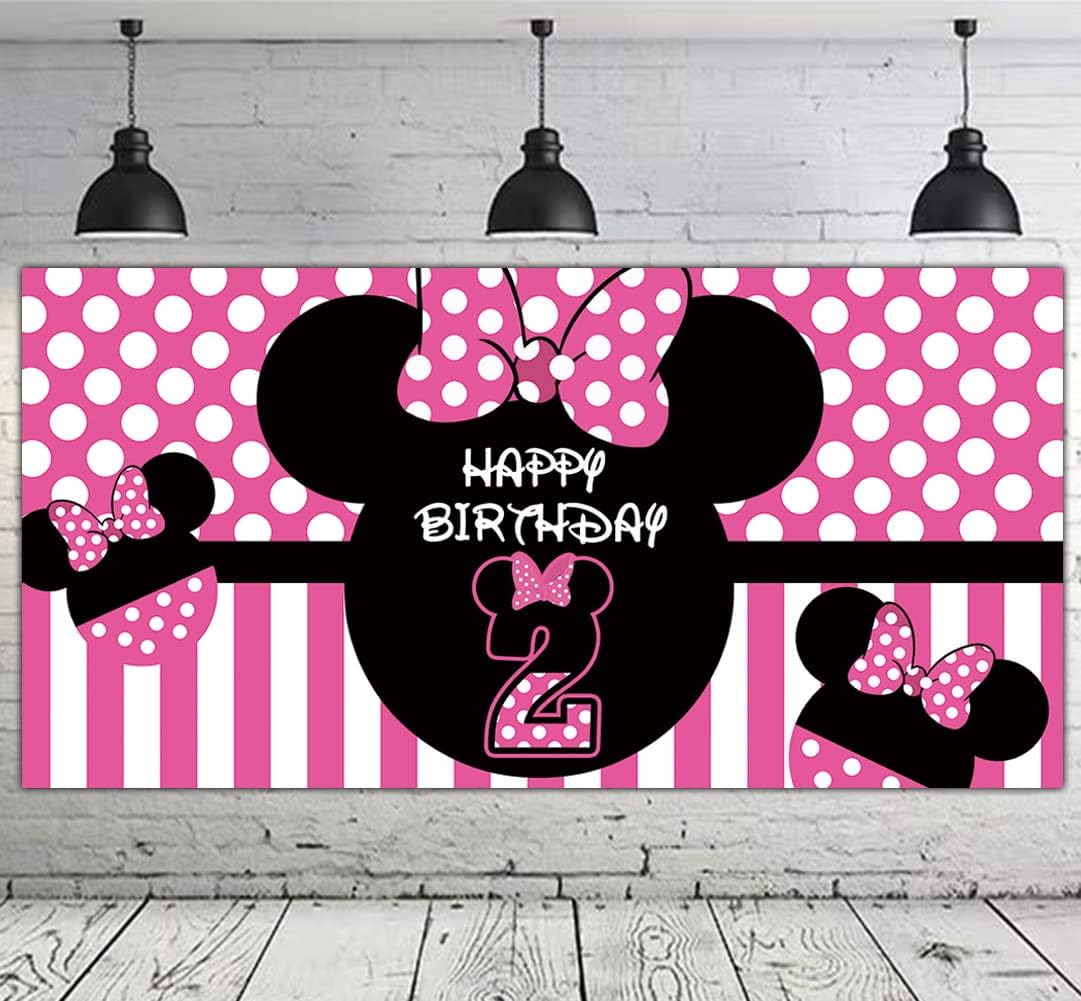 Minnie 2nd Birthday Backdrop, Minnie 2nd Birthday Banner Party Supplies, Minnie 2 Bday Decorations Photography Background (6.6 x 3.3 ft) - Image 3