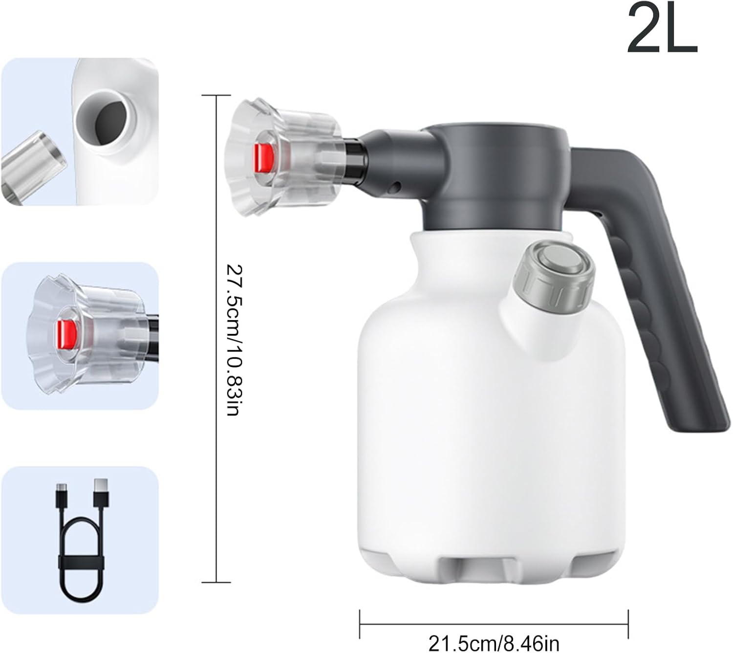 2L Electric Foam Sprayer - Rechargeable High-Pressure Washer | Powerful Car Foam Sprayer for Lawn, Garden, Patio, Indoor and Outdoor Cleaning, Fertilizing, Yard, Home, and Kitchen Use