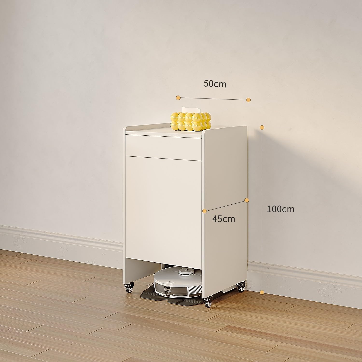 Living Room Mobile Sweeper Robot Storage Cabinet Shelf with Wheels Balcony Shelving