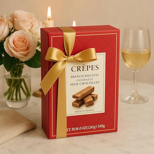 Miniatura 2 de Crepes - Caja de regalo de galletas francesas cubiertas de chocolate con leche, galletas de crepé crujientes  Galletas de chocolate europeas gourmet