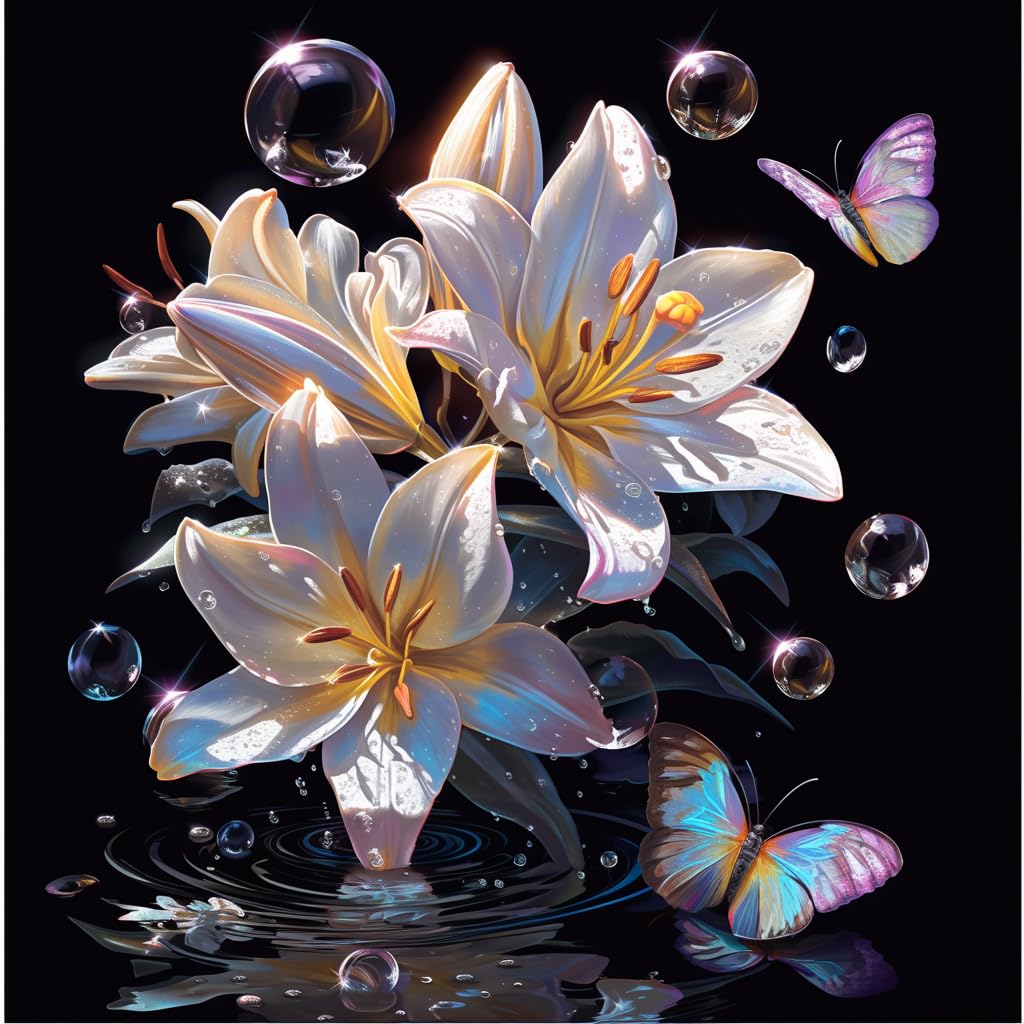 Diamond Painting Flower,5D DIY Diamond Art Kits Full Round Drill,Lily Diamond Painting,Crystal Art Kits for Adults,Rhinestone Cross Stitch Arts and Crafts Painting for Home Wall Decor 50x50cm Q-34