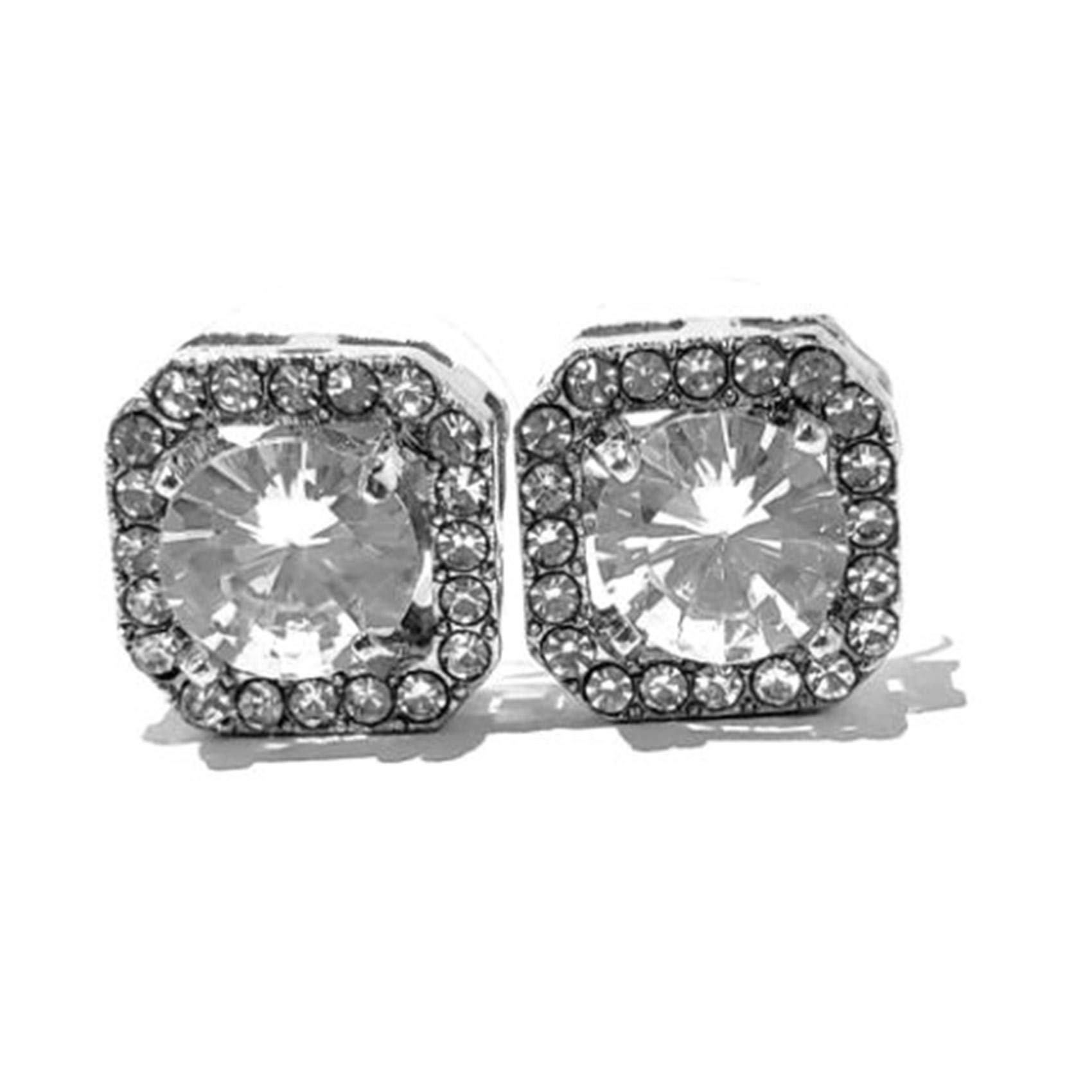 Mvude Trend Square Zircons Stud Earrings Shiny Halo Stud Earrings Simple Valentine's Day Ear Jewelry Decorations for Women