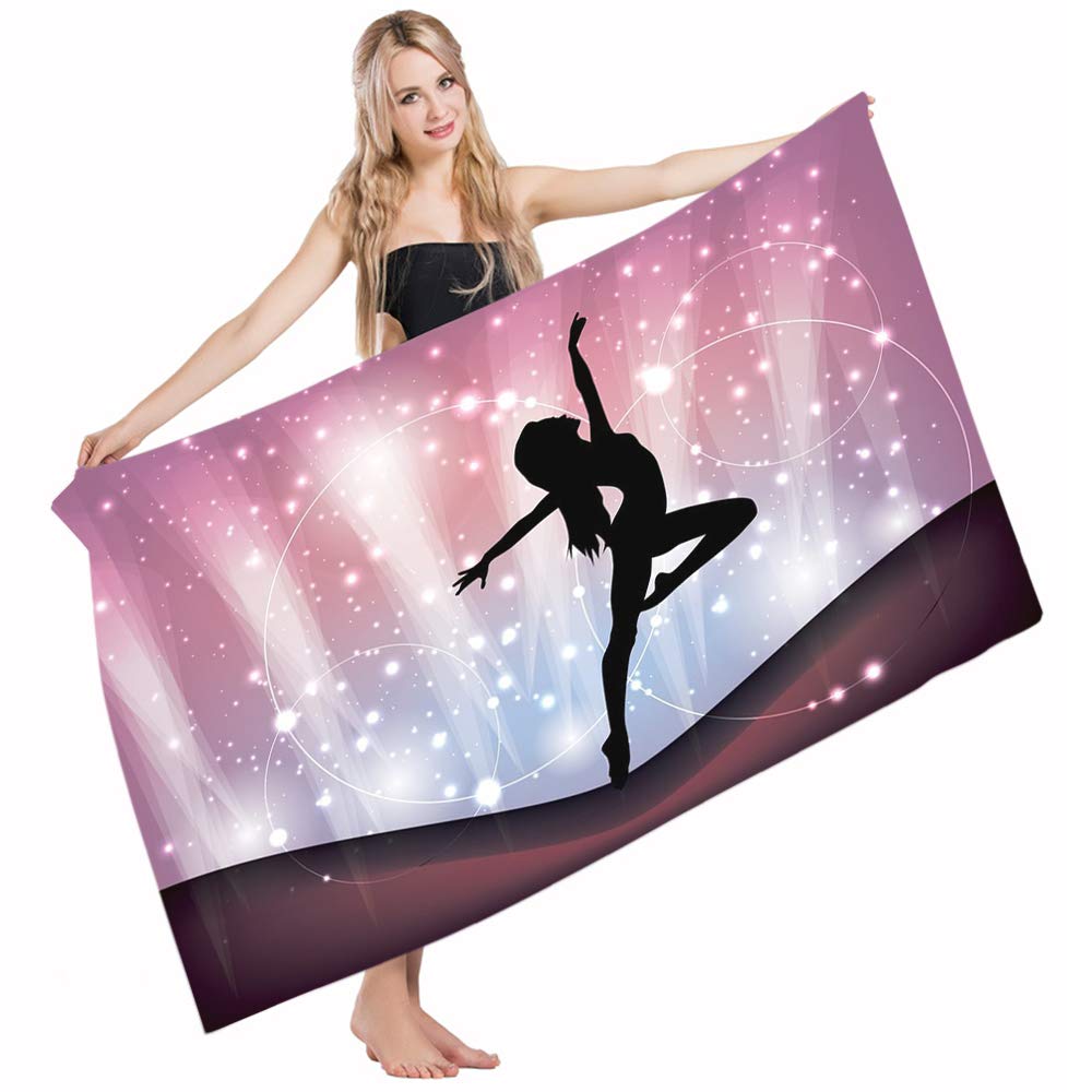Mugod Beach Towel Bath Towels Contemporary Silhouette of Ballerina Performing on Abstract Backdrop Magic Dance Fines Yoga/Golf/Swim/Hair/Hand Towel for Men Women Girl Kids Baby 64x32 Inch