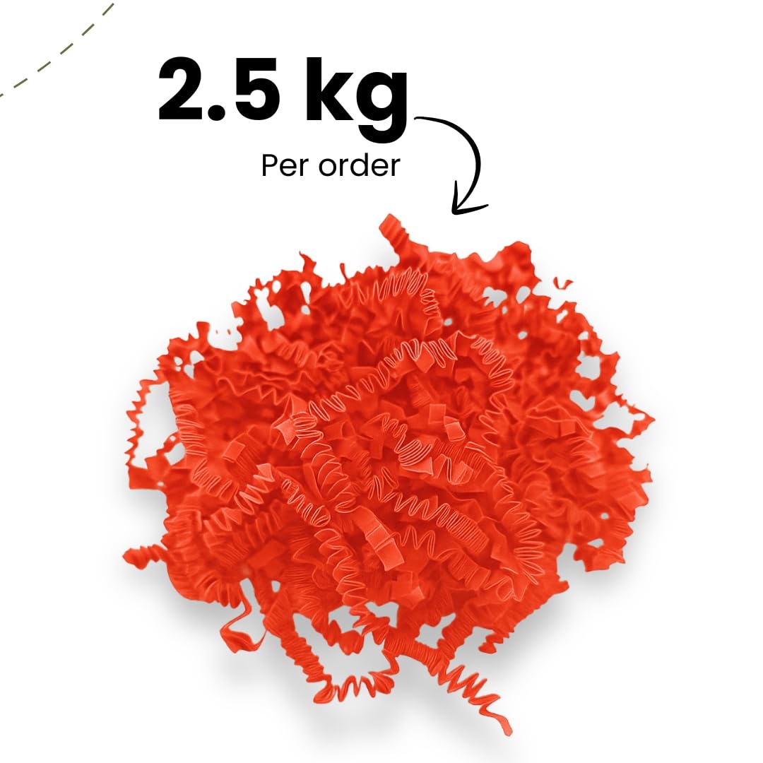 Papier frisé de calage "Fluffy" – Fibre biodégradable pour emballage cadeau – 25 couleurs – Papier recyclé antistatique – Pour paniers gourmands, colis, coffrets – Made in Europe (Rouge Vif, 2.5KG)