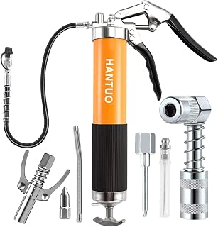 Grease Gun with Quick Release Coupler, 8000 PSI Heavy Duty Professional Pistol Grip Grease Gun Kit 14 OZ Capacity with Coupler, Double Injector Needles, 90° Adapter - Amazon product rated Grade A