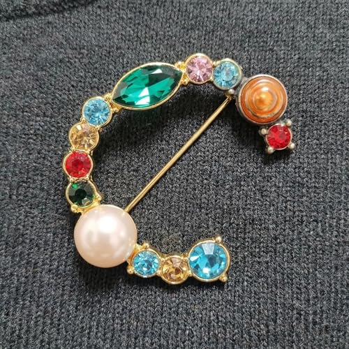 Image of Initial Brooch Pins A-Z 26 Letters Brooches For Women Colorful Enamel Alphabet Pin Pearl Crystal Lapel Pin