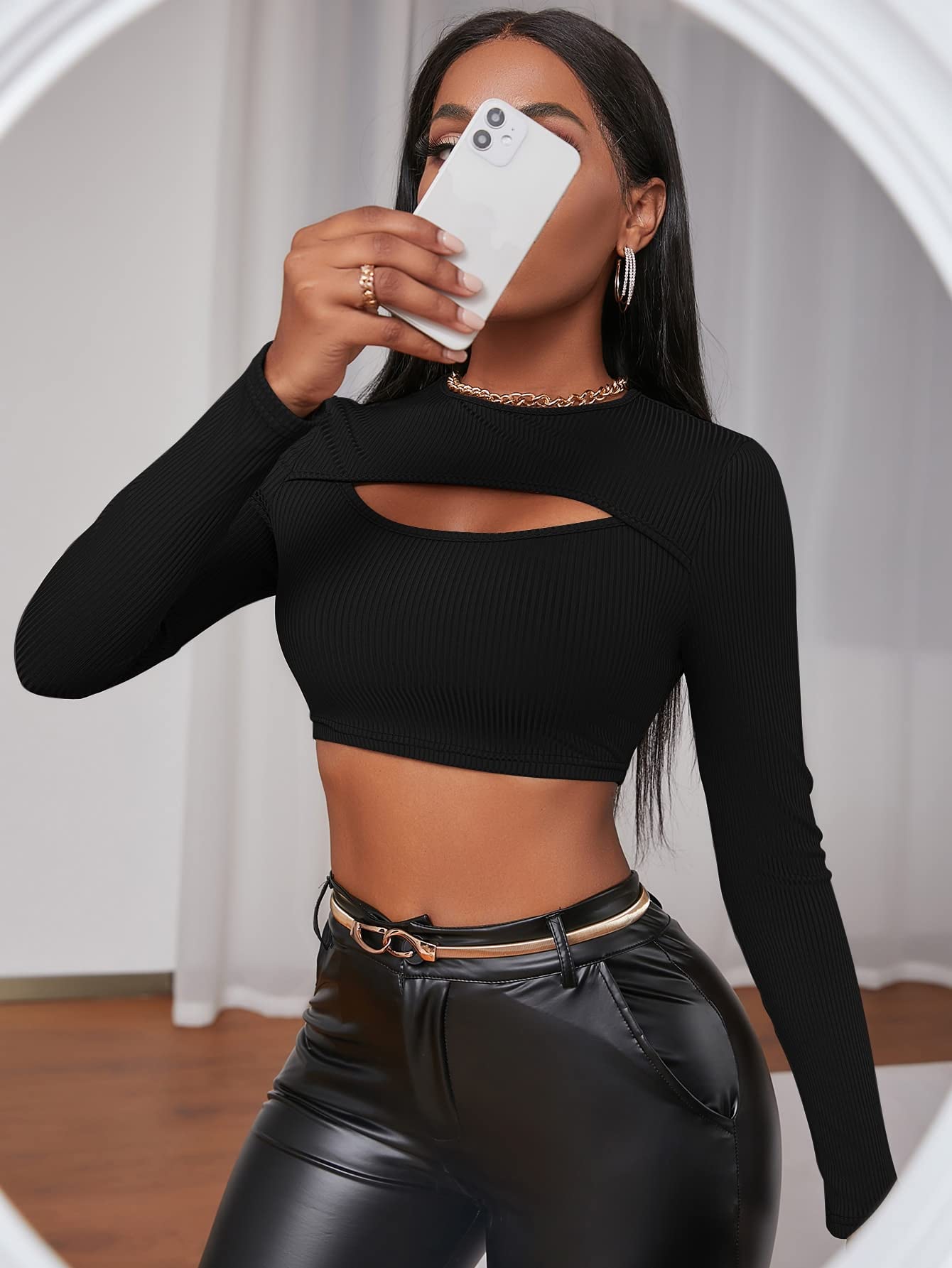 Haoyuce Women's Long Sleeve T-Shirt Solid Cut Out Front Crop Tee  Sweatshirts Tops Shirts (Color : Black, Size : X-Large) : Amazon.ca:  Clothing, Shoes \u0026 Accessories