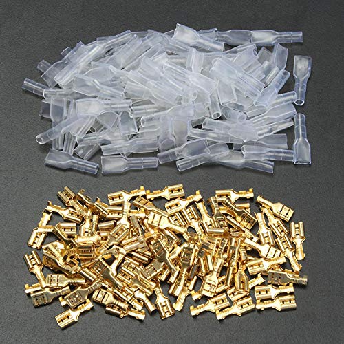 200 pcs Electrical Insulating Sleeve Wire Wrap Connector Gold Female Spade Crimp Terminal 22 to 16 AWG 4.8mm