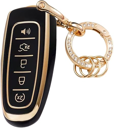 Funda para llavero con llavero de metal compatible con Ford C-Max Edge Escape Expedition Explorer Flex Focus Taurus Lincoln MKS MKT MKX Navigator