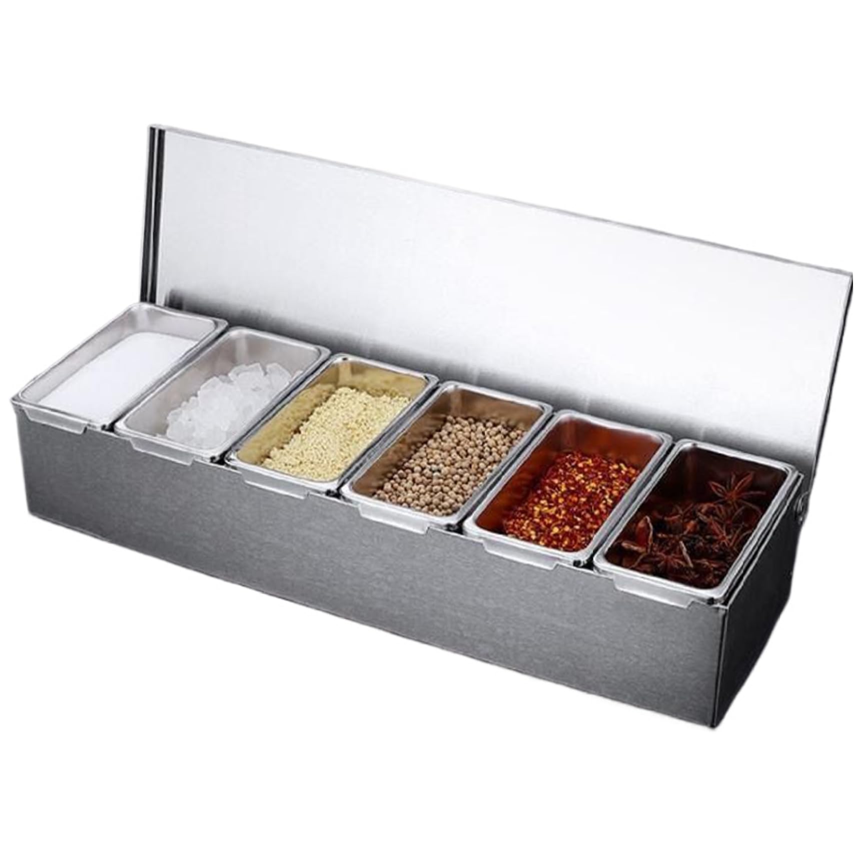 Pizza Topping Station 18 x 4 x6 6 Contenedor de almacenamiento de pizza de compartimento con tapas de condimentos desmontables para restaurantes para el hogar