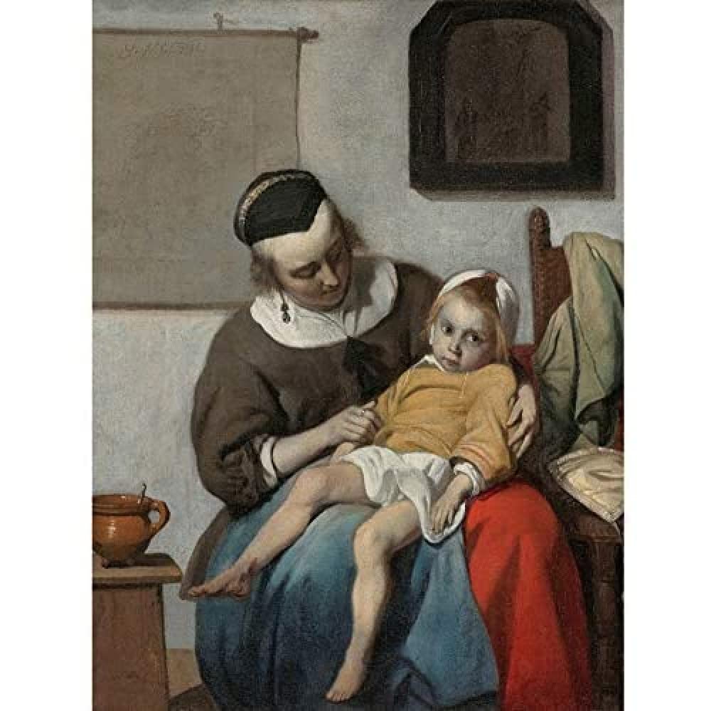 Artery8 Gabriel Metsu The Sick Child Painting Art Print Canvas Premium Wall Decor Poster Mural