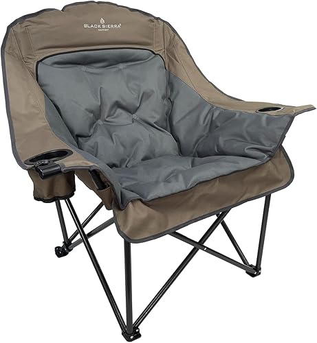 Black Sierra Silla de campamento de gran tamaño para adultos, asiento al aire libre resistente con acolchado de felpa, soporta 400 libras,