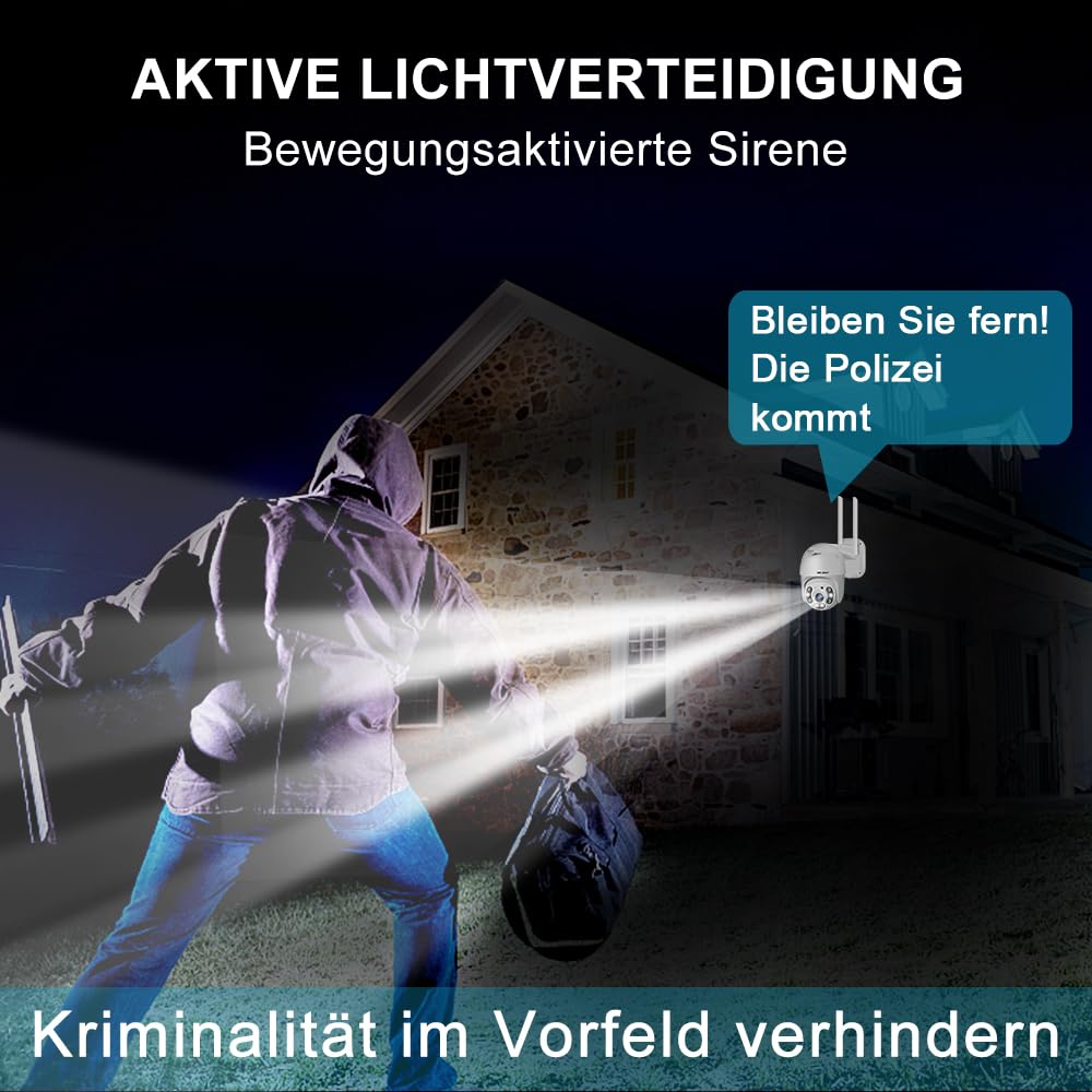 GENBOLT 2,5K Überwachungskamera Aussen WLAN, CCTV IP WiFi Camera Outdoor | 2,4/5GHz WiFi,Kabellose Dome PTZ, 355°/90° Schwenkbar, Automatische Verfolgung, Mit Licht