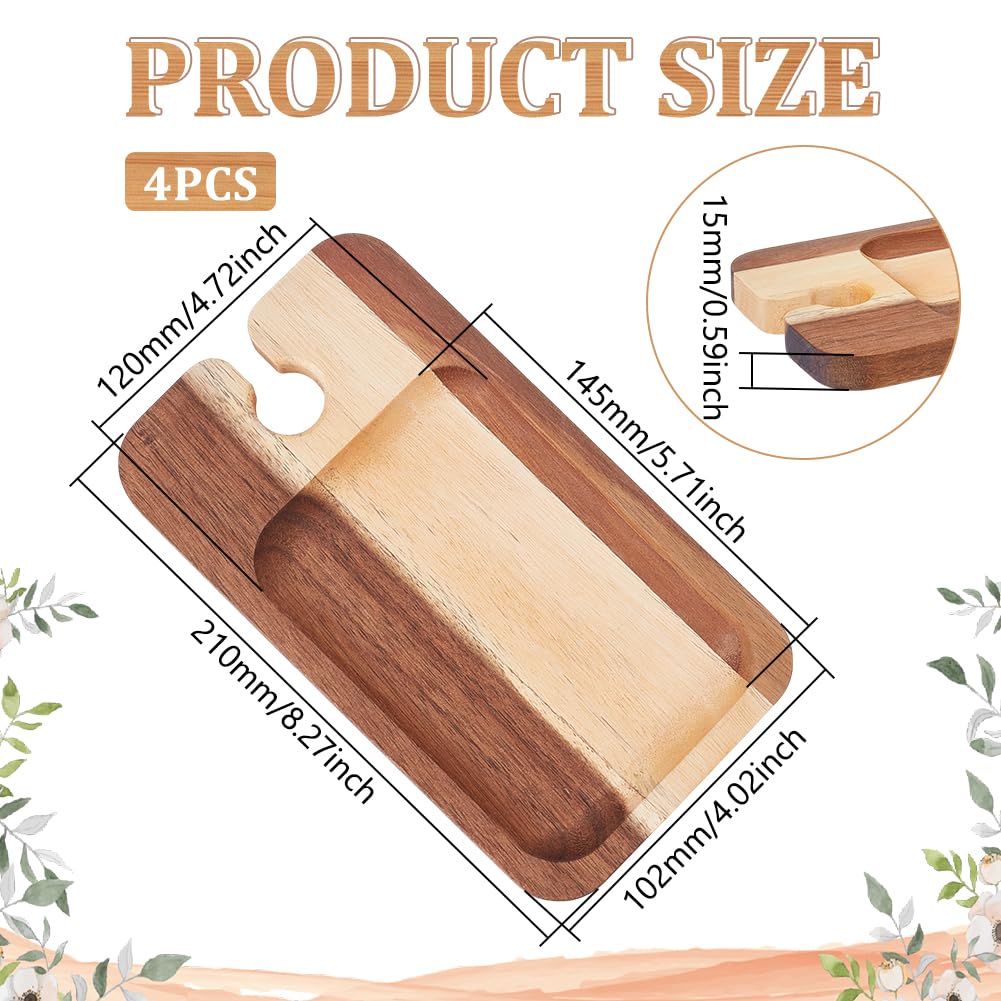 UNICRAFTALE 4 Stück Wein Vorspeisenteller Holz Cocktailteller mit Glas Halter Kamel Käsebrett mit Weinhalter für Familienfeiern Picknick Partys 21x12x1.5cm