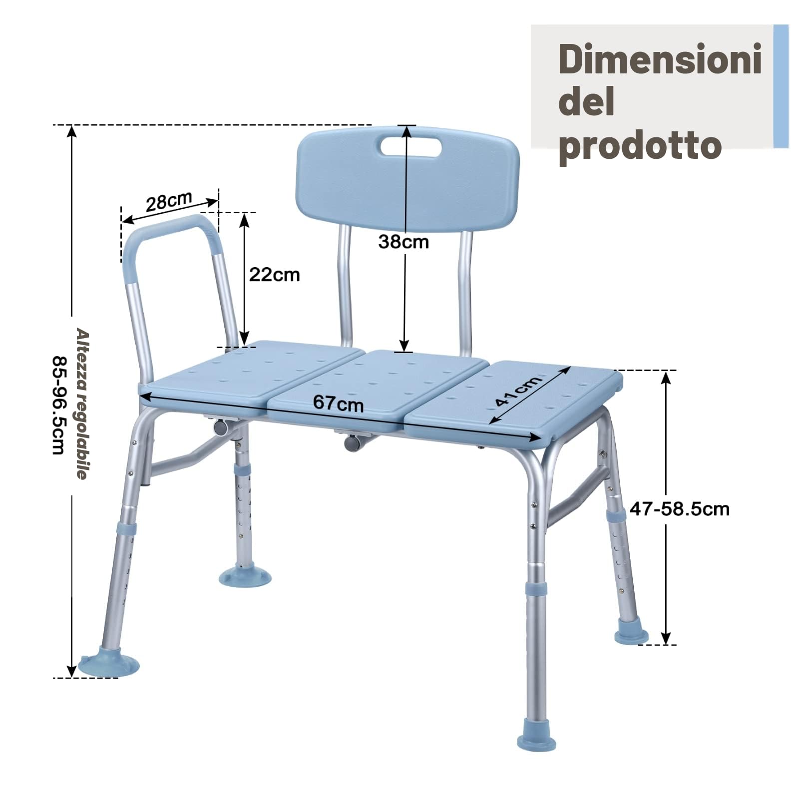 UISEBRT - Sedile per vasca da bagno, regolabile in altezza, per anziani, con schienale e braccioli, antiscivolo, sedia da doccia con aiuto per l'ingresso nella vasca, fino a 150 kg