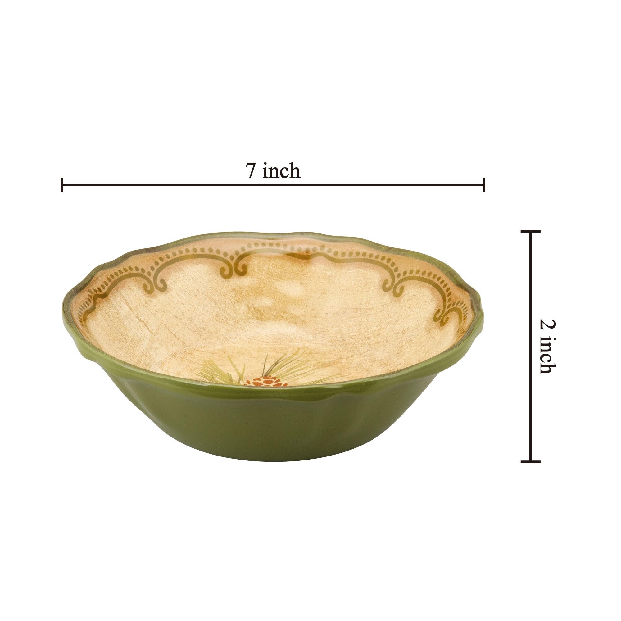 UP ware Woodland Tannenzapfen Melamin-Schüssel-Set, Blumenförmige Schalen für Nudeln, Reis, Suppe und Salat, BPA-frei, spülmaschinenfest, bruchsicher, Beige, 17,8 cm, 6 Stück