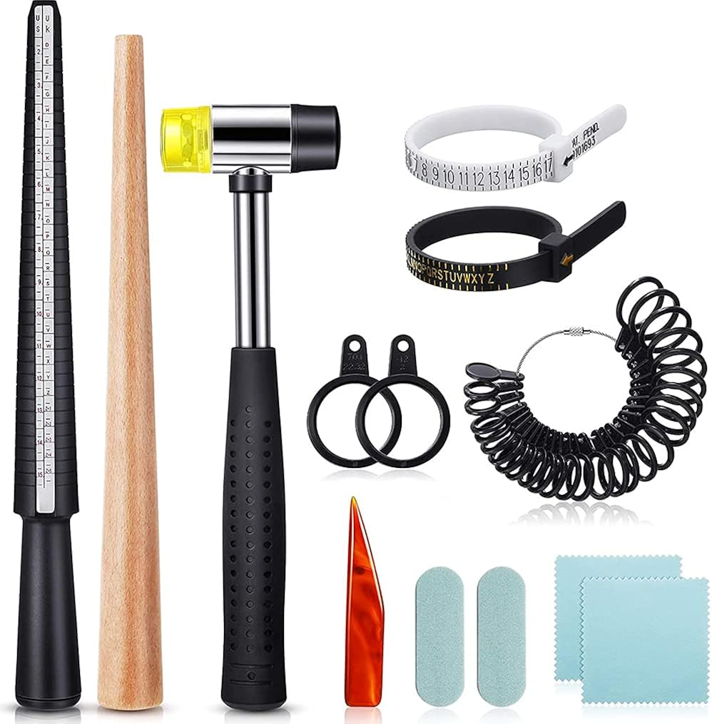 Ring Making Tools UK Ring Sizer Gauge with Ring Mandrel Rubber Hammer Repair Ring Measurement